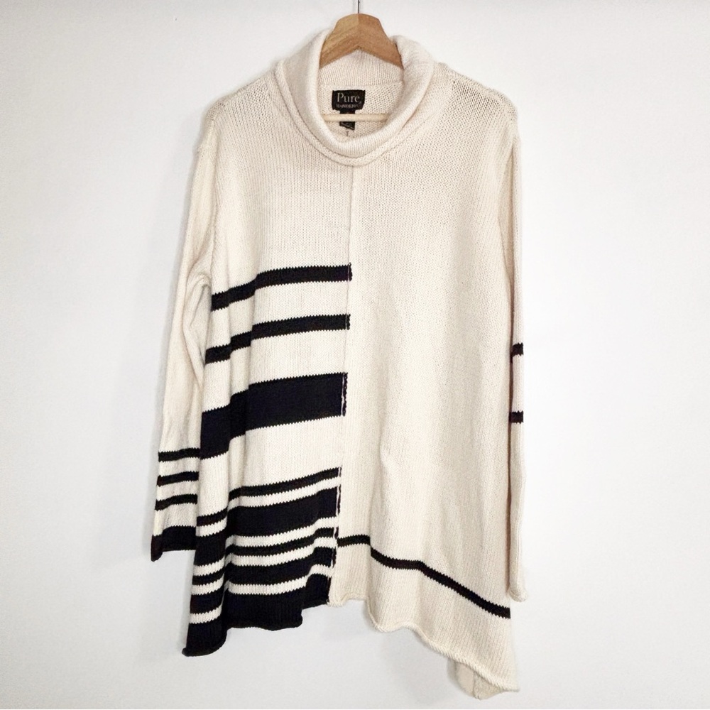 NWT Pure Handknit Cowl Neck Stripes Pullover Sweater Sz 1X